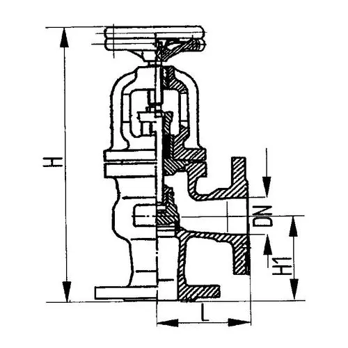 Фланцевый угловой сальниковый судовой запорный клапан с ручным управлением 32x25 мм 521-ЗМ998 ТУ