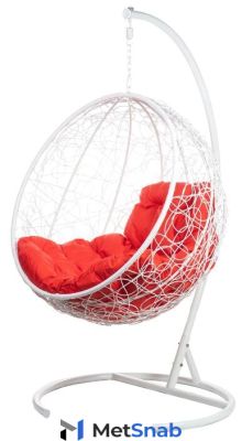 Кресло подвесное Bigarden "Kokos", белое, со стойкой, красная подушка